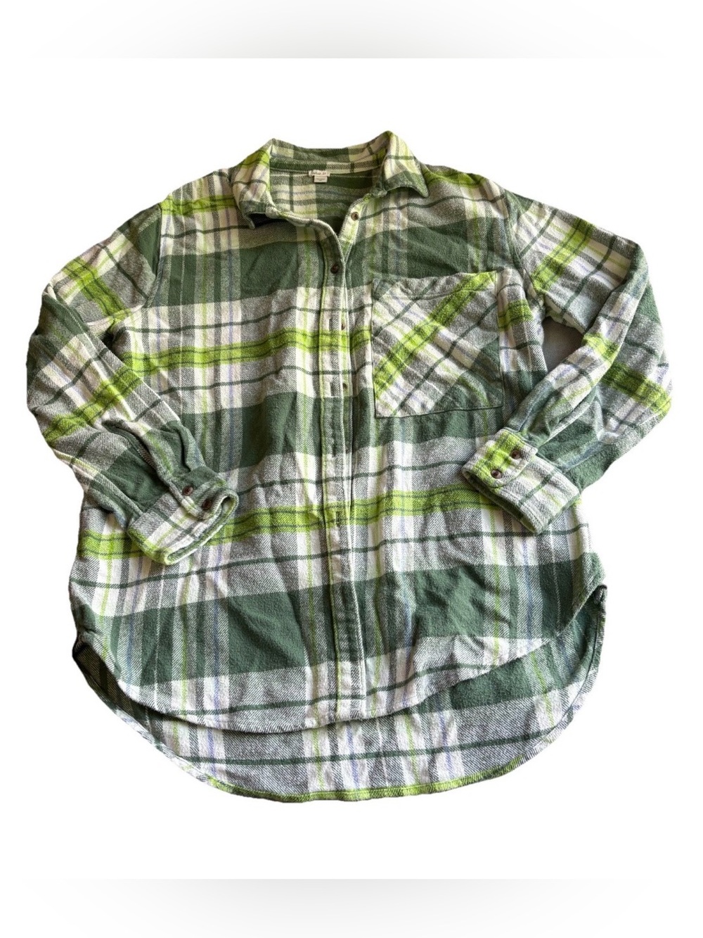 Aerie Women’s S Flannel Button Down Shirt Green Plaid Winter Warm Cozy Chic